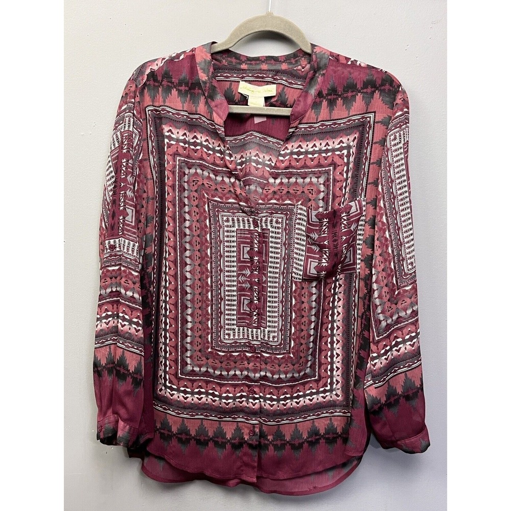 Staring at Stars Blouse Womens Medium Burgundy Geometric Southwestern Boho Top